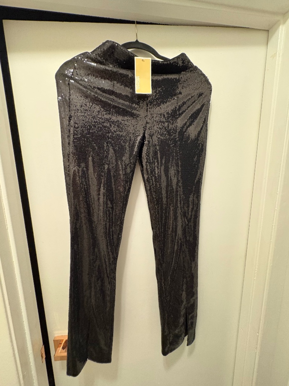 Michael Michael Kors Black Sequin Pants Front Slit Size Small NWT